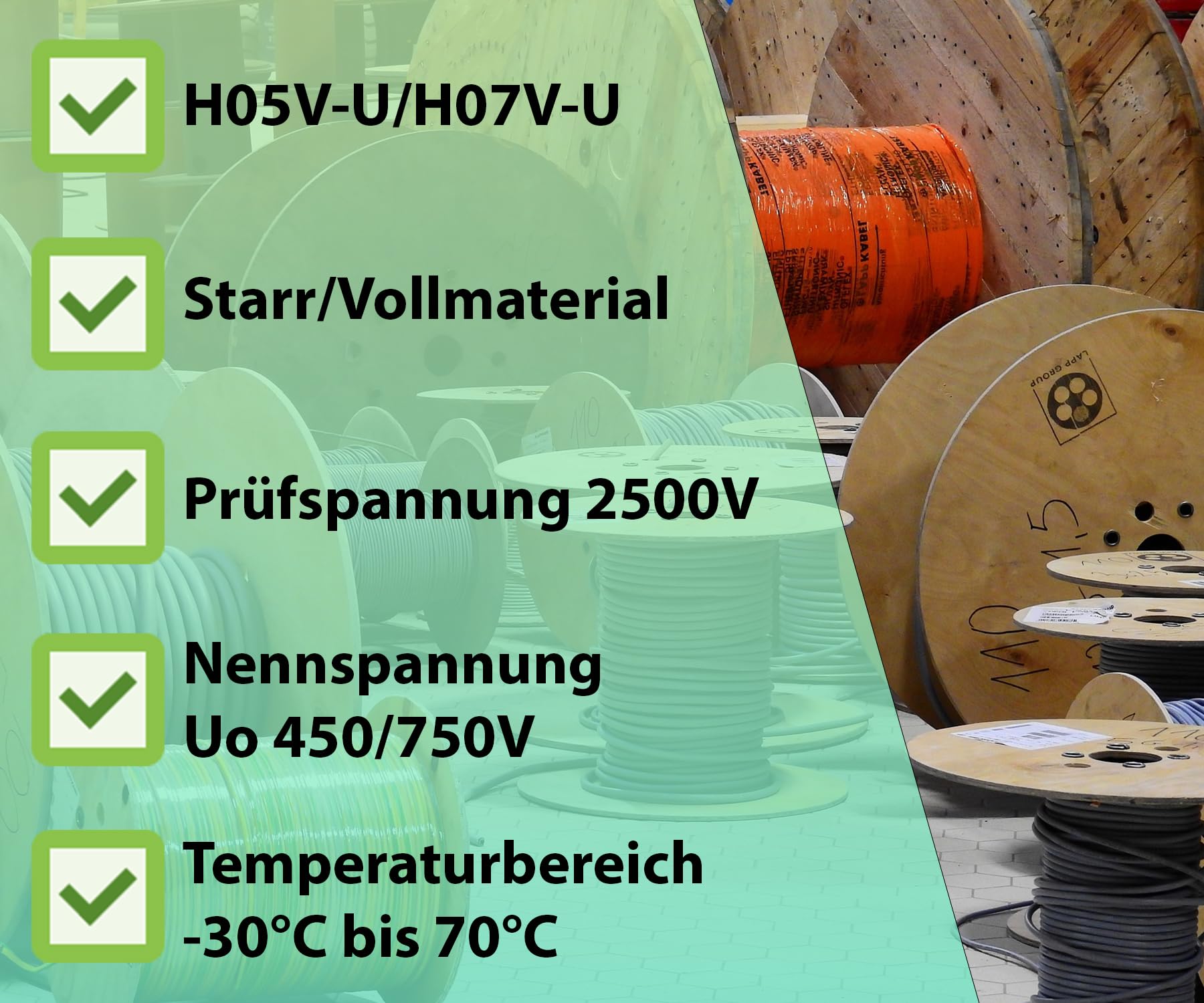 100m H07V-U Aderleitung Einzelader Verdrahtungsleitung starr (100m - 1,5mm² - Braun)