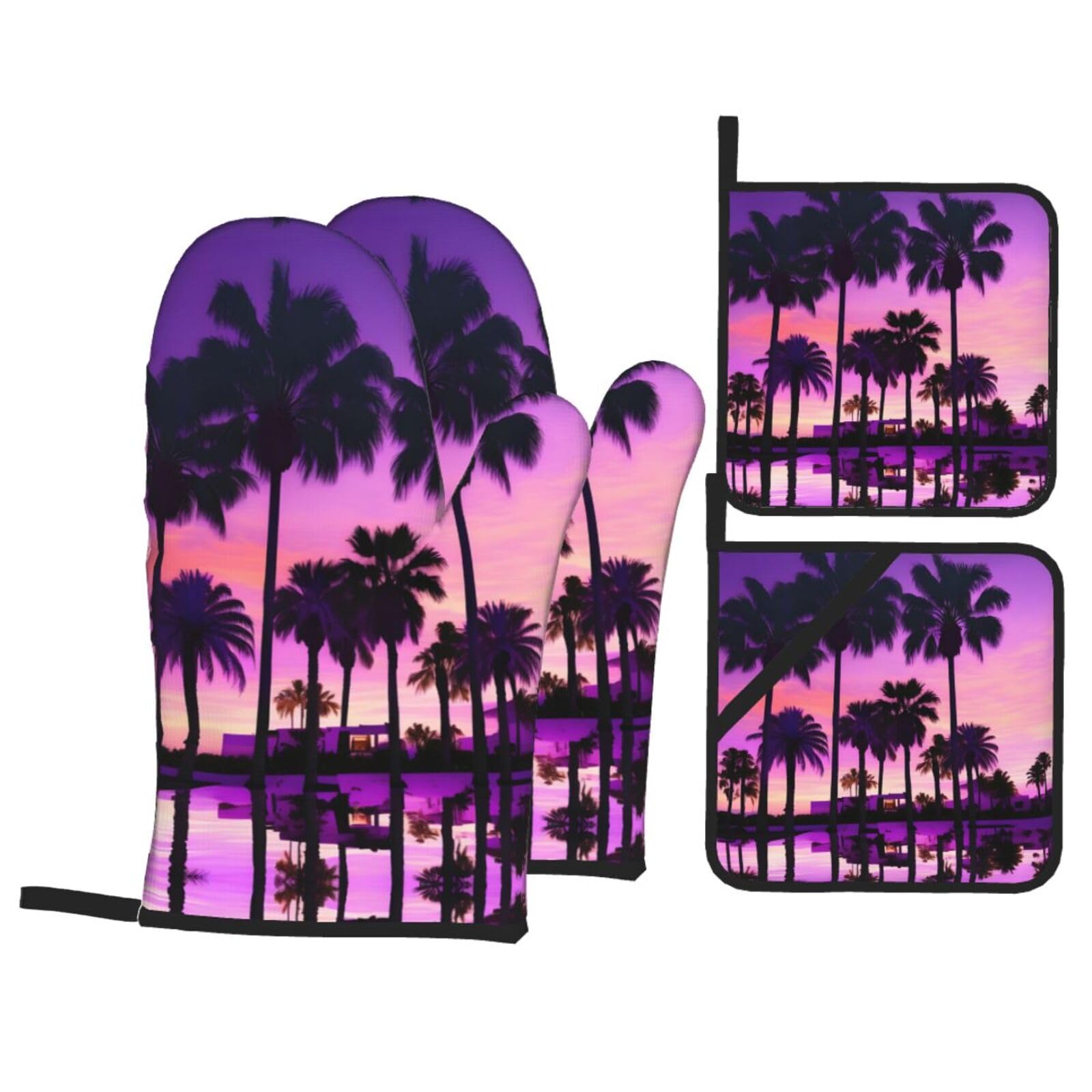 Palm Tree Purple Sunsets Print Oven Mitts,Pot Holders, Heat Resistant Oven Mitts Gloves,Hot Pads for Kitchen Cooking Grill