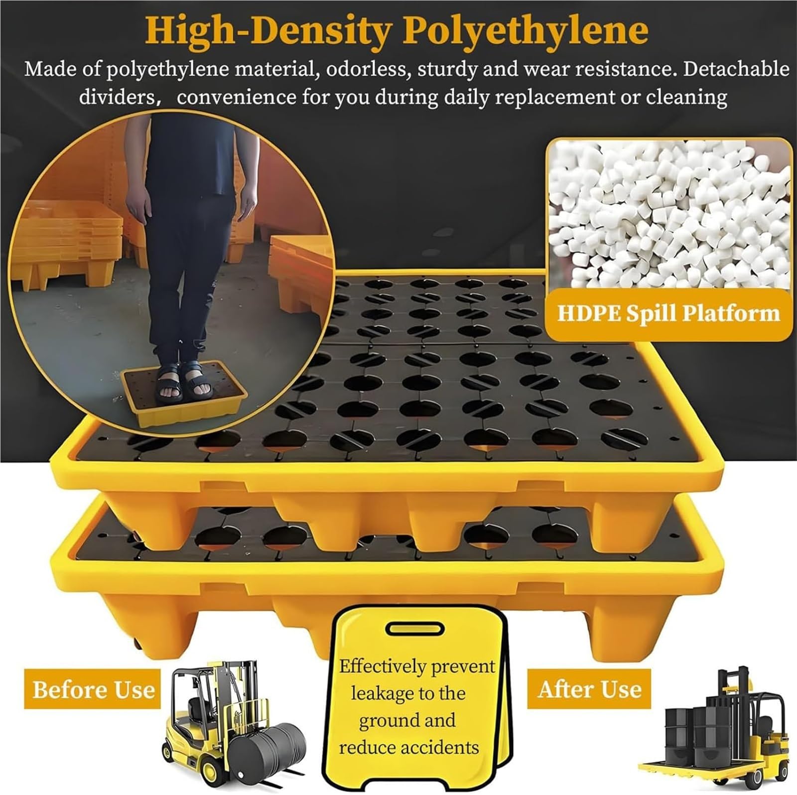 Piattaforma di contenimento delle fuoriuscite, Pallet di plastica a prova di perdite, vassoio impilabile per olio, Pallet modulare antiscivolo per deposito di magazzino di fabbrica