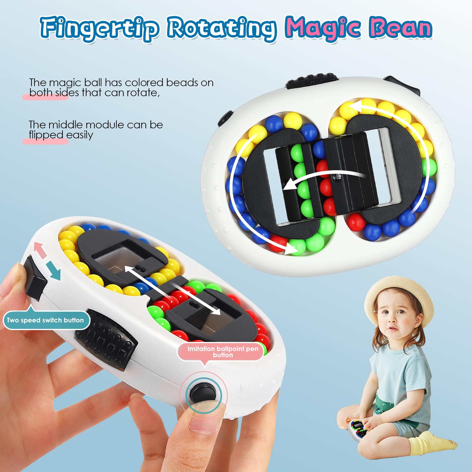 3 unidades Magic Beans, Rotating Fingerwürfel Puzzle Juguetes, IQ Cube Toy Stress Relieve Toys para niños, adolescentes y adultos