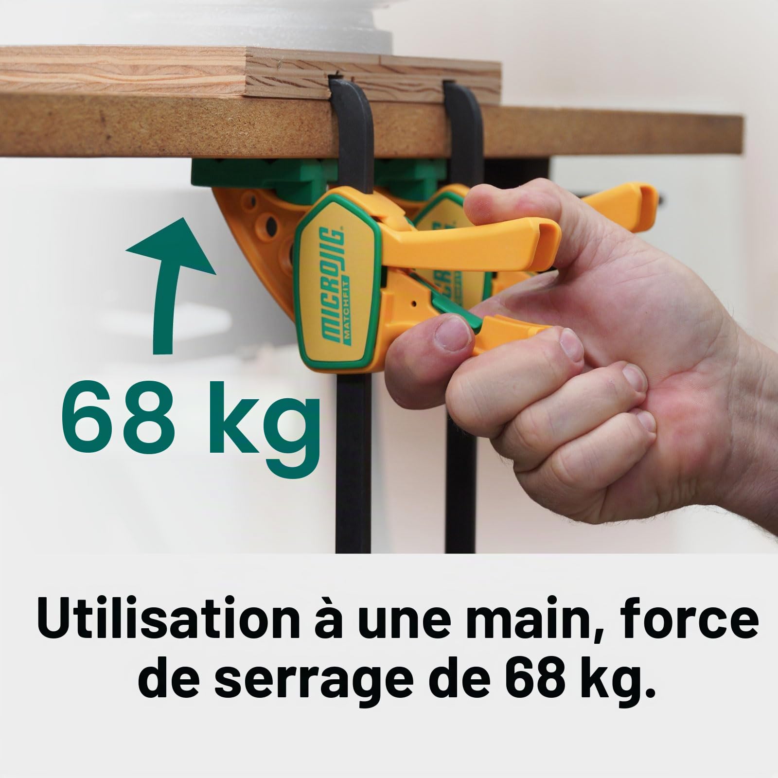 MICROJIG MATCHFIT Grr-rip – Lot de 2 colliers de serrage à queue d'aronde, compatibles avec les rails à queue d'aronde, à action compressible, pour gabarits, luges, établis, DVC-625QCK2, jaune