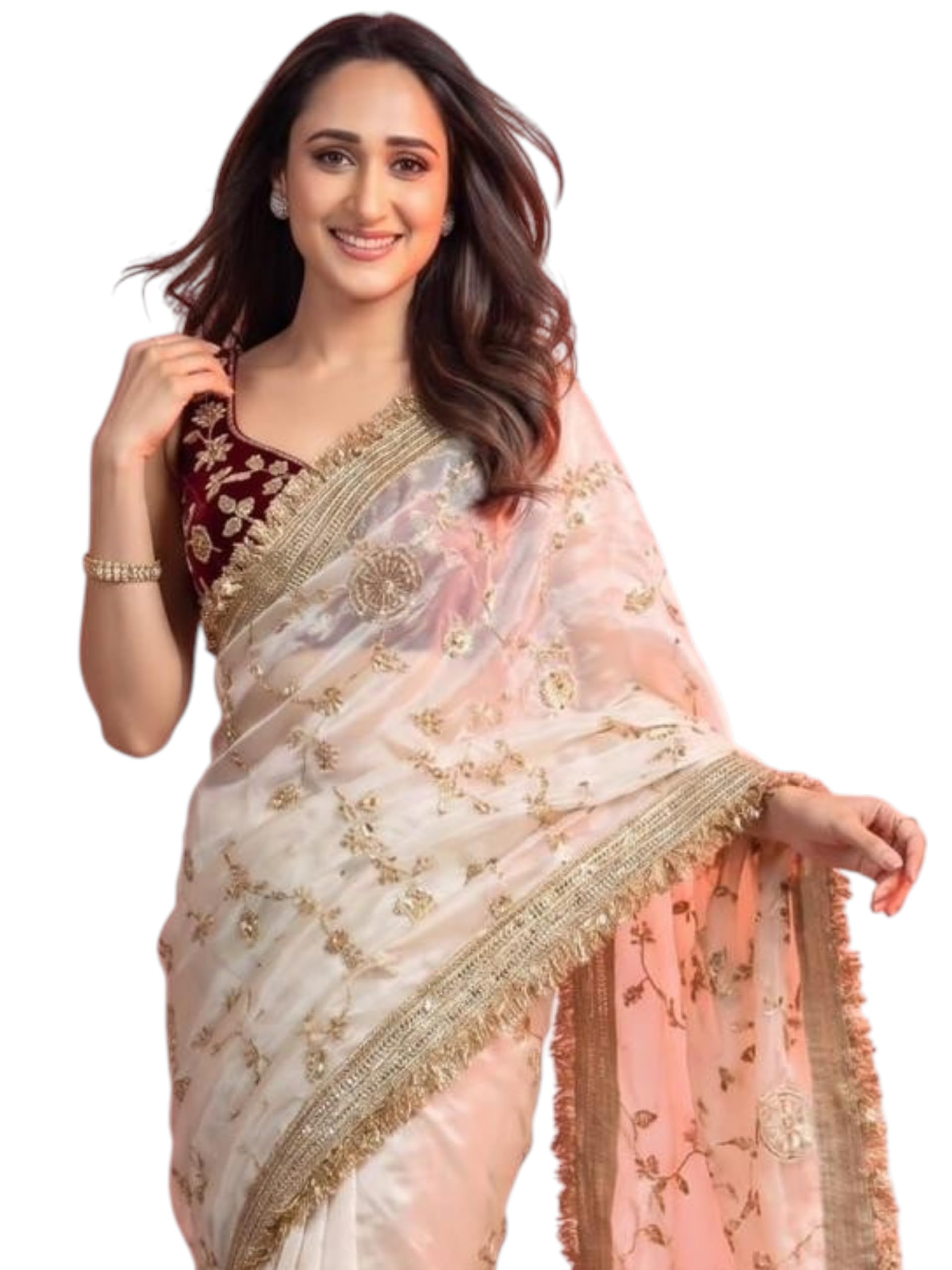 Women's Black Organza Embroidered Saree with Golden Floral Thread Work & Designer Border | Party Wedding Saree"-image-46