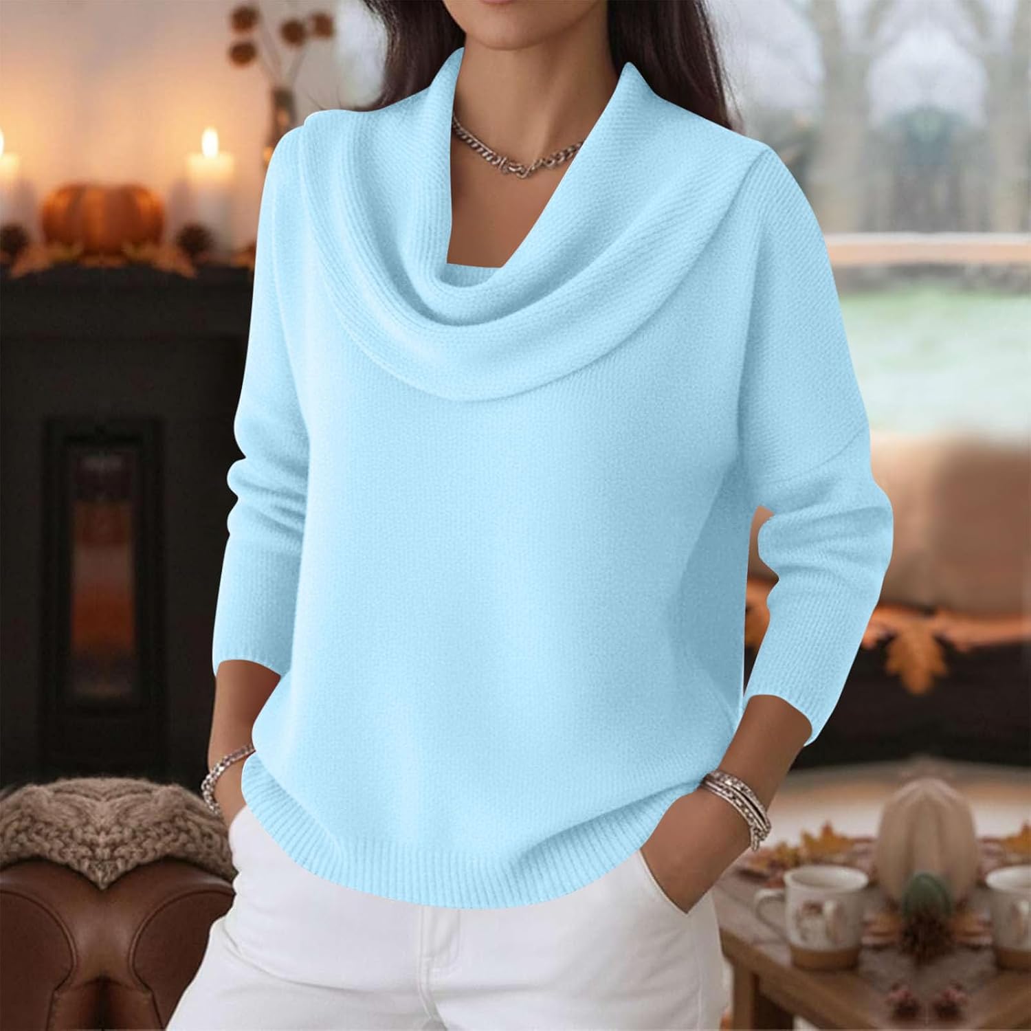 Women's Ribbed Knit Sweater - Fashionable Round Neck Casual Pullover, Solid Textured Long Sleeve Top for Daily Wear