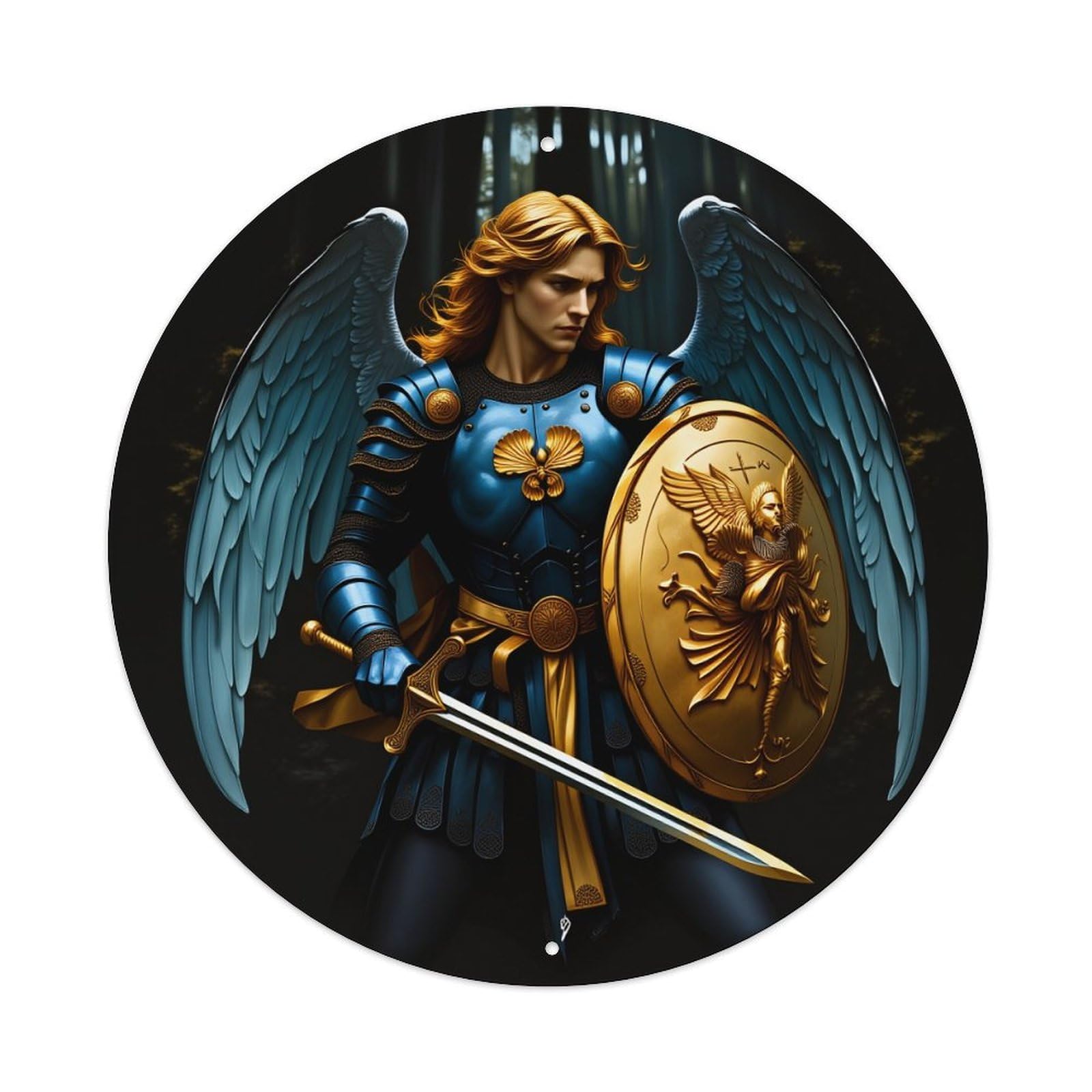 Angel Warrior With Sword And Shield Pattern Print Metal Tin Sign Plaque