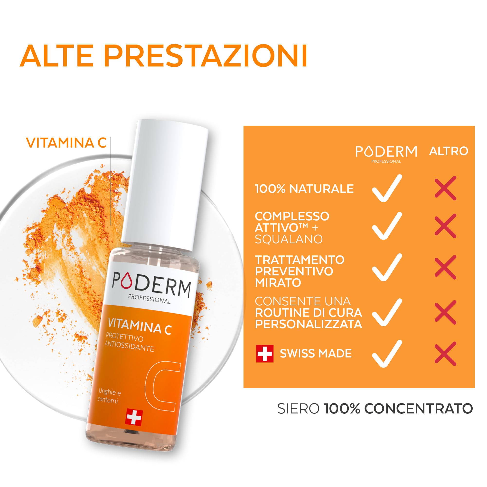 PODERM 5 in 1 Siero Booster Unghie – Vitamina C | Trattamento Illuminante e Antiossidante per Unghie Opache – 6 ML | Nutre e Rinforza L'unghia | 100% naturale – Sviluppato da un Podologo in Svizzera
