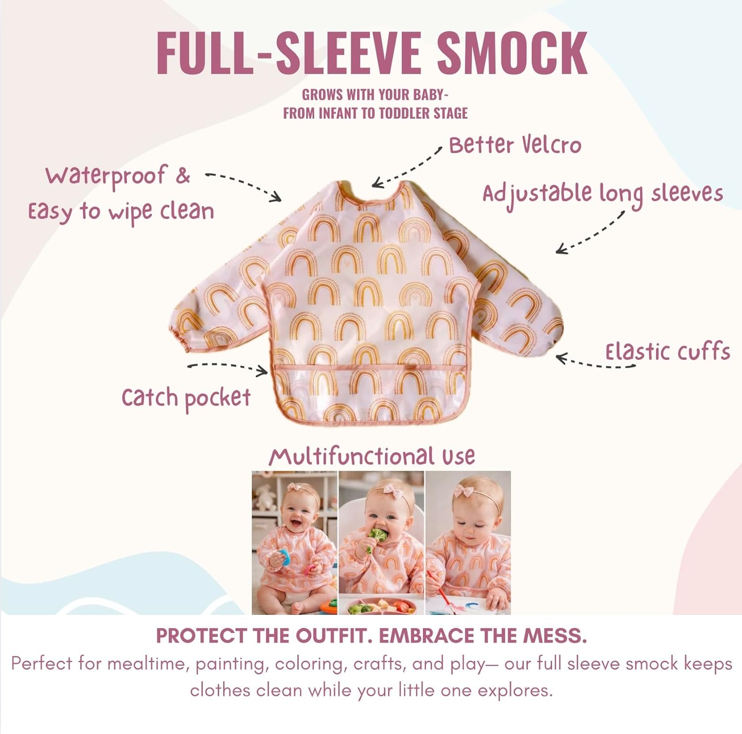 MONDE 25PCS Ultimate Silicone Baby Feeding Set, Complete Mealtime Baby-Led Weaning Essentials from Infant to Toddler, Bib, Smock, Sippy Cup, Dry Wet Bag, Placemat, Perfect Premium Gift Set (Pink)