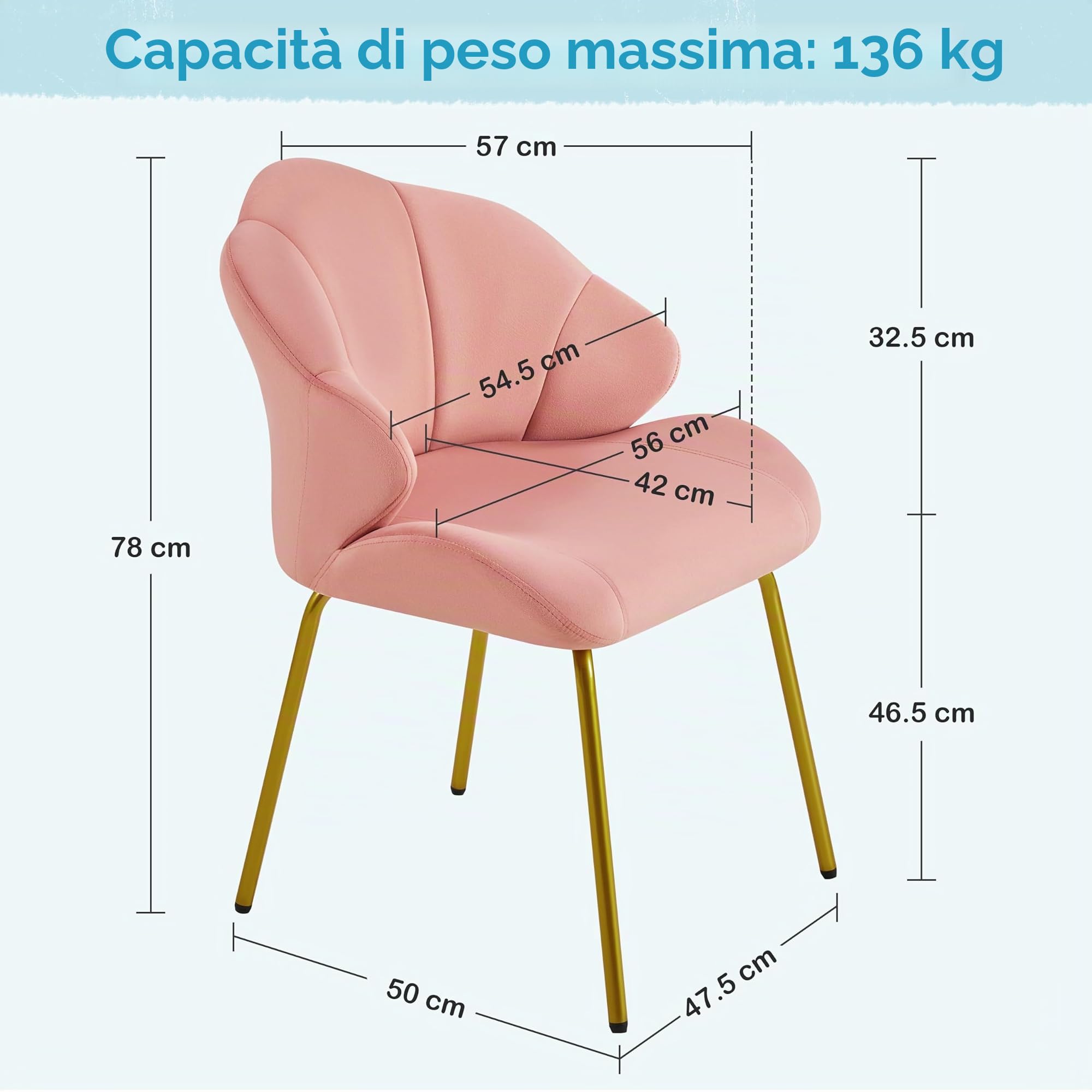 Yaheetech Set 2 Sedie da Salotto Moderna Design a Conchiglia Sedia Imbottita da Soggiorno Poltrona in Velluto Camera da Letto Sedie con Schienale Gambe in Metallo Portata 136 KG Rosa/2 Pezzi