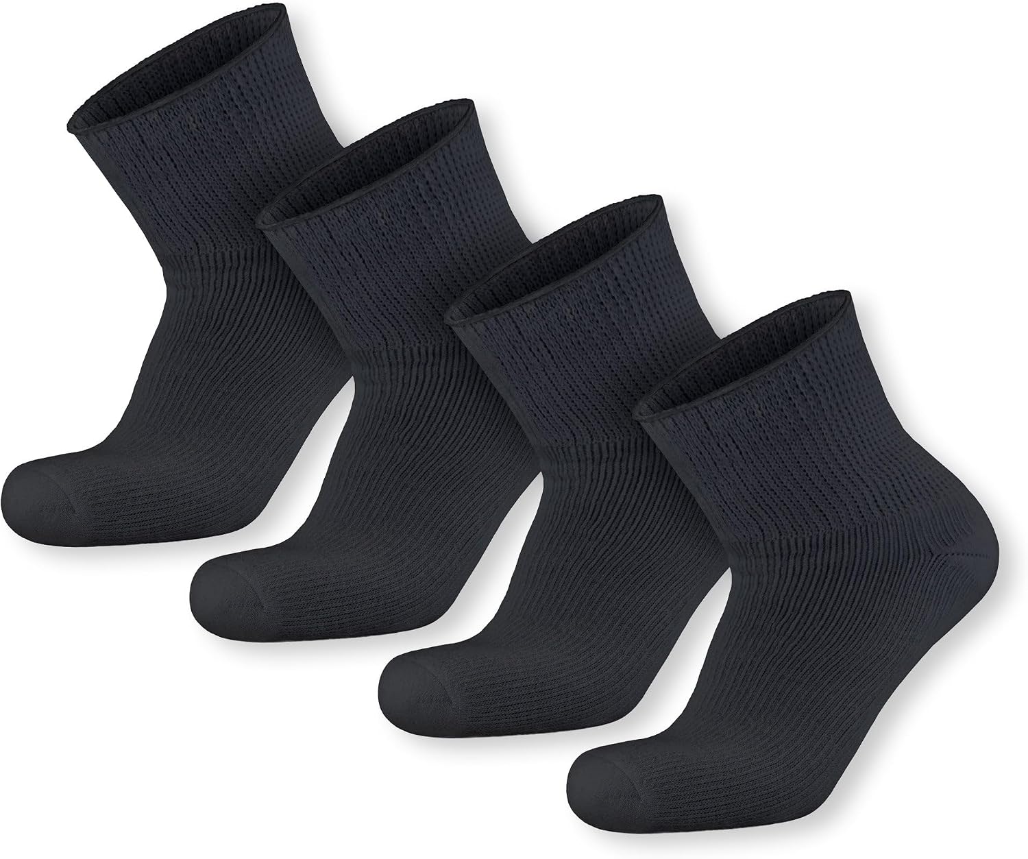 4 pairs Extra Wide Diabetic Cotton Socks, Quarter/Over-the-Ankle Health Socks