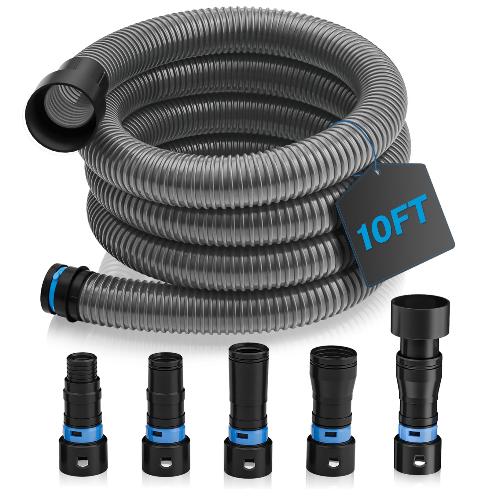 Photo 1 of Hon&Guan 10 Ft Shop Vac Hose Kit with Quick-Connect Adapters, Flexible 1 ¼? Vacuum Hose Compatible with Home & Shop Vac, Expanded Multi-Brand Power Tool Adapter Set (1¼? to 2 ¼?)