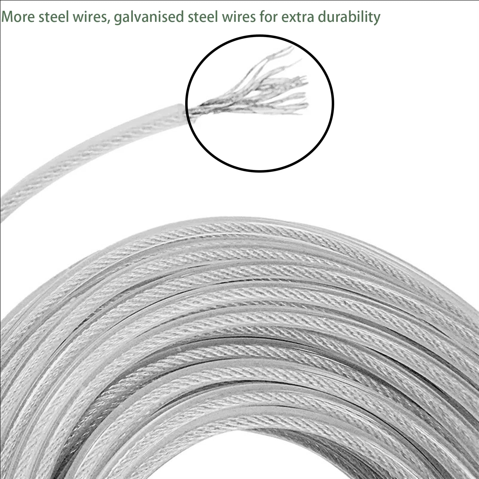 Filo di acciaio per decespugliatore, 2 mm/3 mm x 5 m/10 m/15 m/45 m, filo di acciaio in nylon lungo rotondo per decespugliatore, cavo di ricambio per tosaerba, filo di acciaio multi filo (3 mm