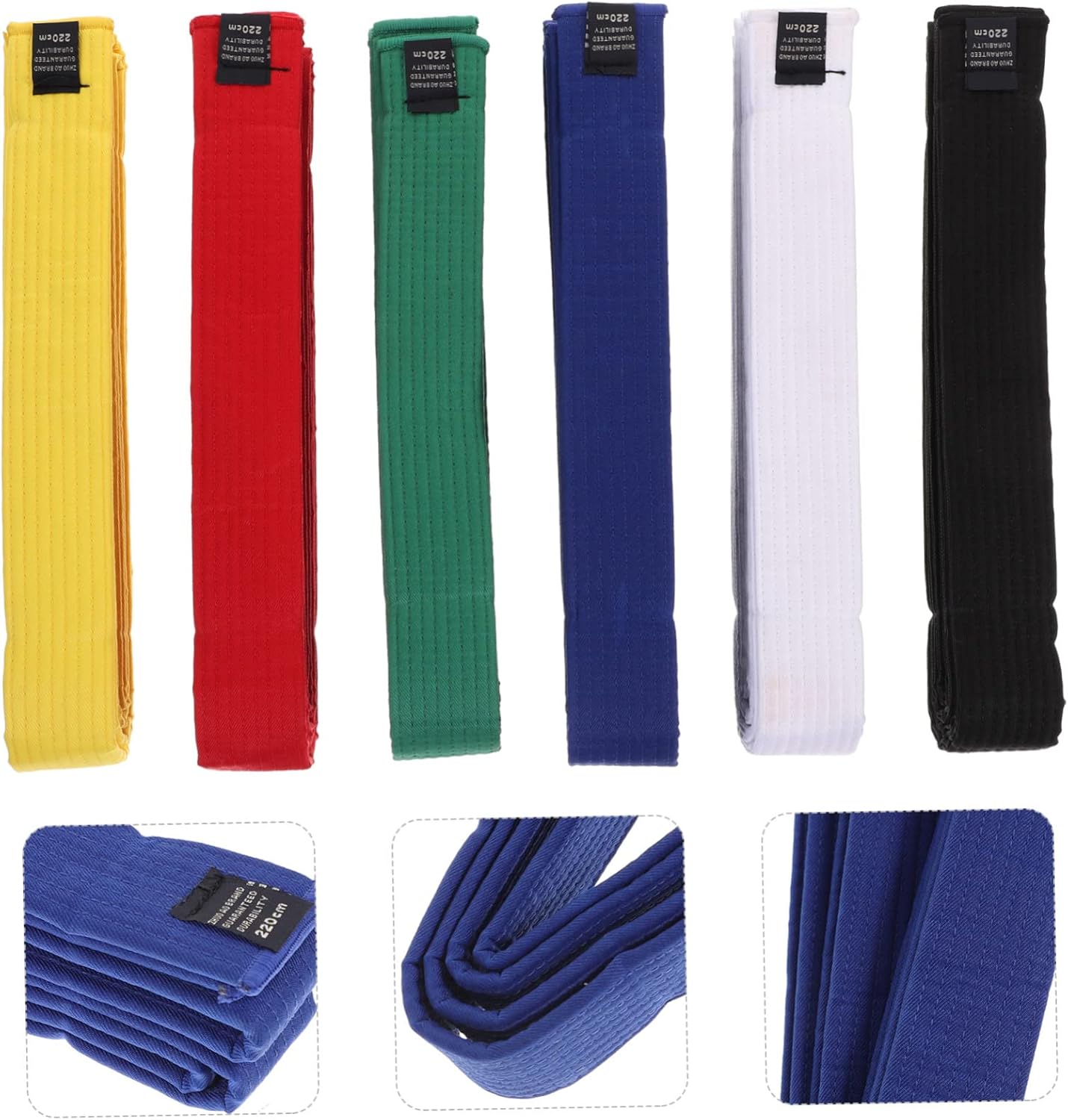 POPETPOP 6pcs Multicolor Cotton Karate Belts Martial Arts Waist Wraps Lightweight Breathable for Adults Training Taekwondo Jujitsu Uniform Accessories
