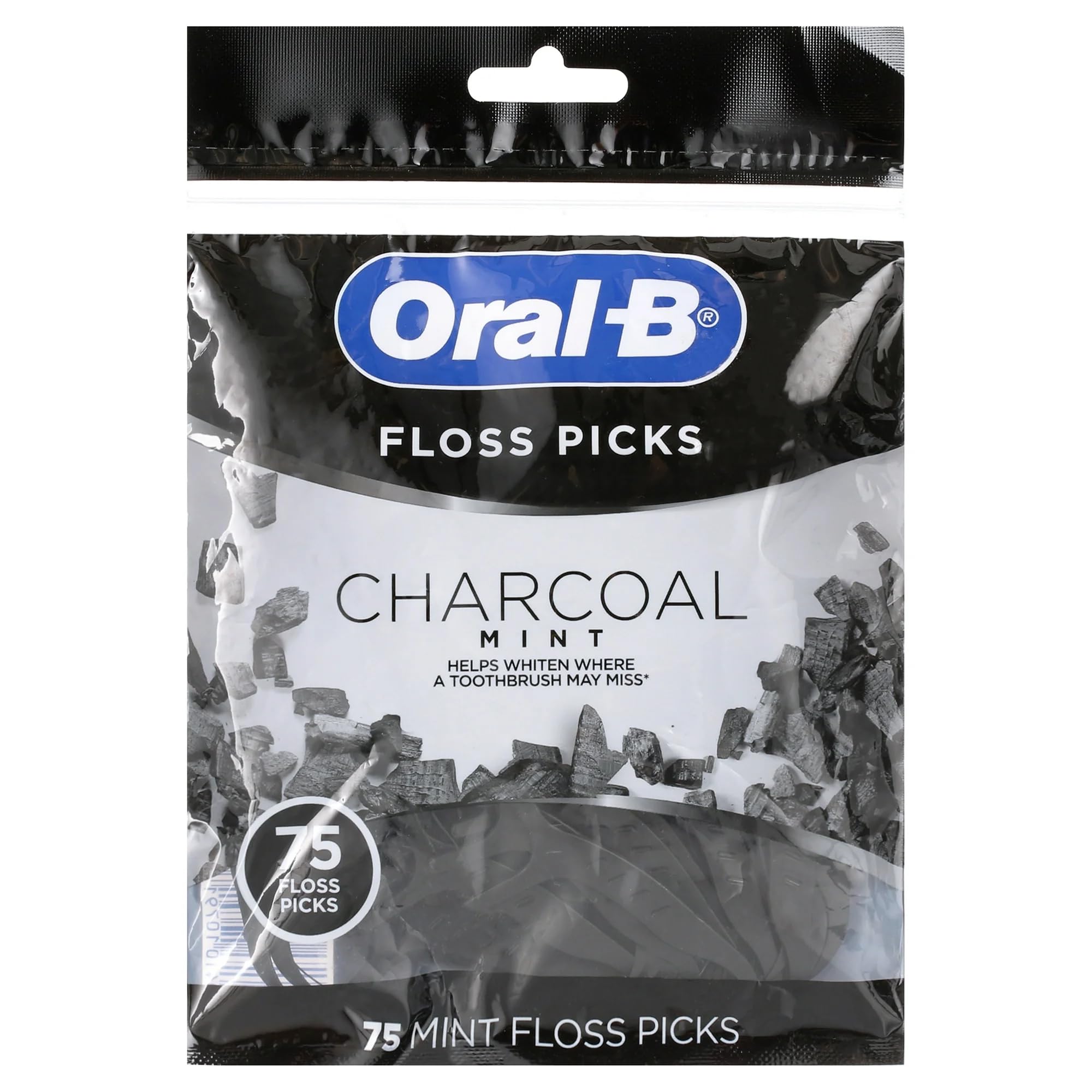 Oral-B Charcoal Infused Mint Dental Floss Picks 75 Count Pack of 1