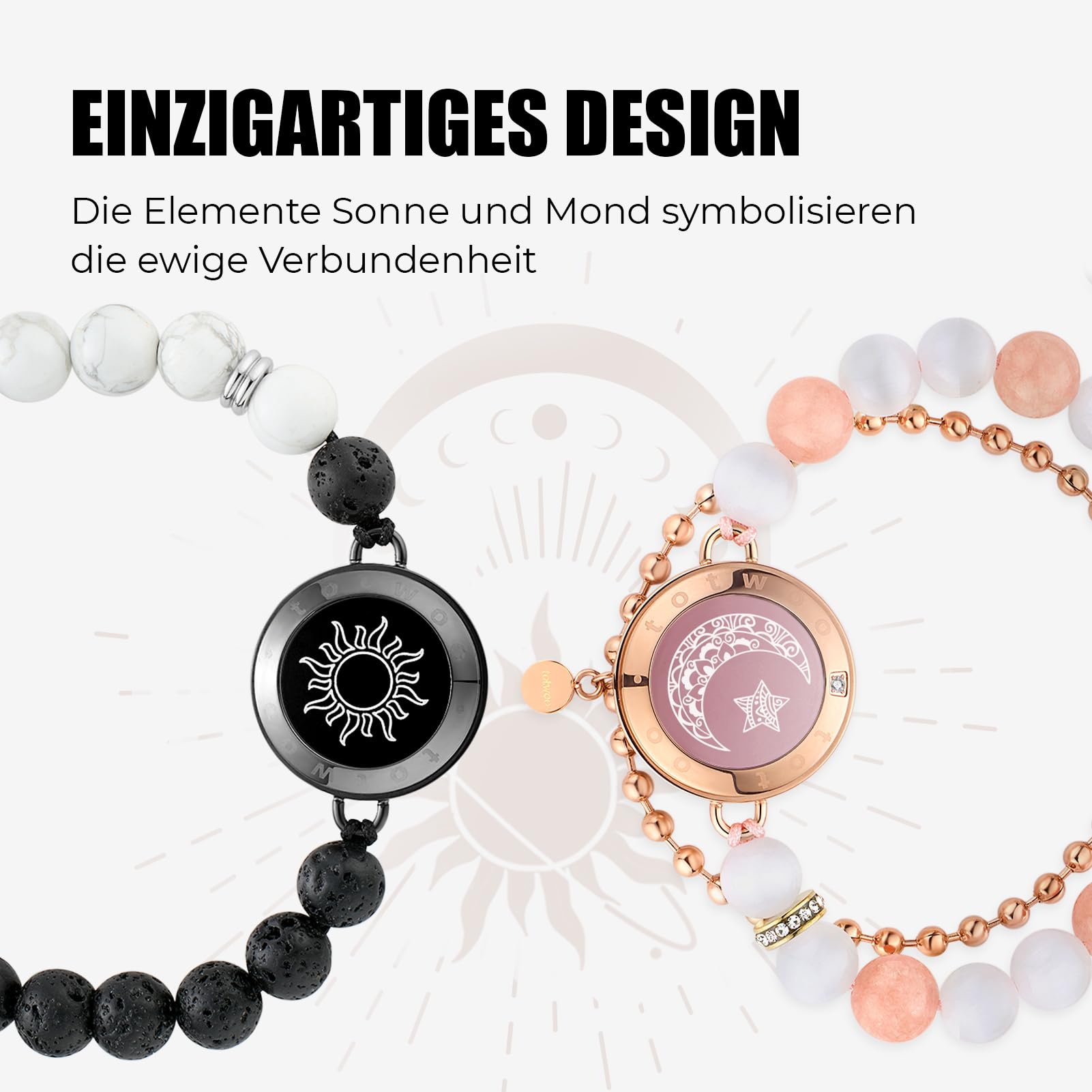 TOTWOO Fernbeziehungs-Touch-Armbänder für Paare – Intelligente Leuchten & Vibration für Liebespaare, Heilstein-Armbänder | Fernbeziehungsgeschenke für Freundinnen, Bluetooth-Paarung – Schmuck