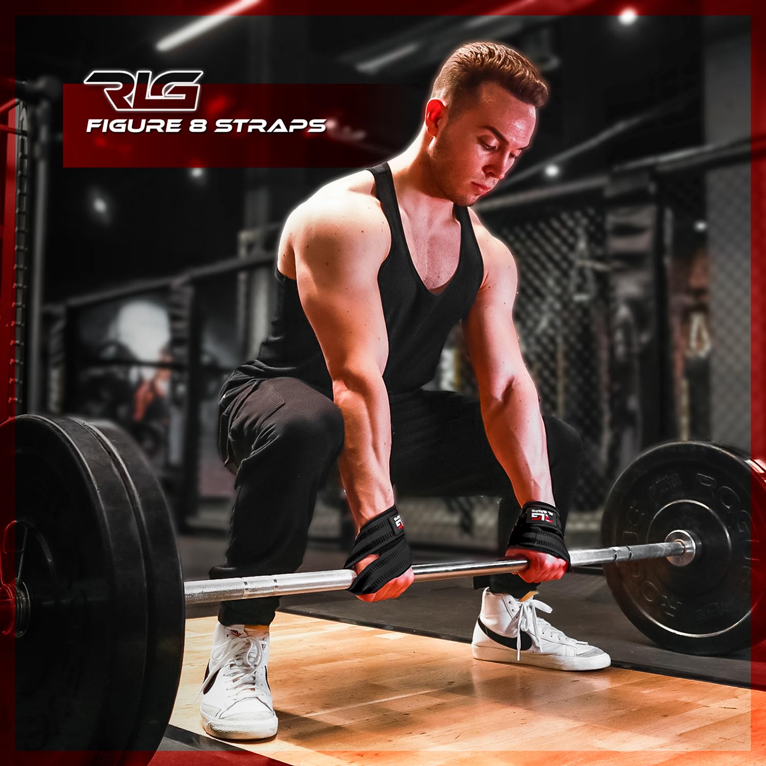 RL Grips - Straps 8 Gym do Podnoszenia Ciężarów i Profesjonalnego Powerliftingu z Wyściółką – Paski Chwytne w Kształcie Ósemki do Siłowni i Fitnessu, Idealne do Martwego Ciągu i Kulturystyki