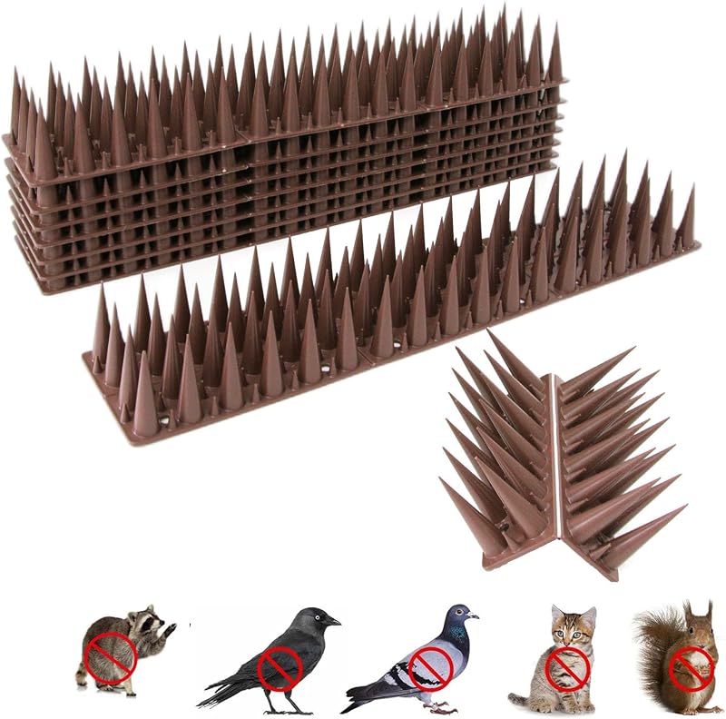 Bird Spikes, 10Packs 9.84 Ft Bird Deterrent Spikes Strips Bird Spikes for Small Birds Deterrent Spikes for Fences and Roof to Keep Birds Away (Brown-10packs)