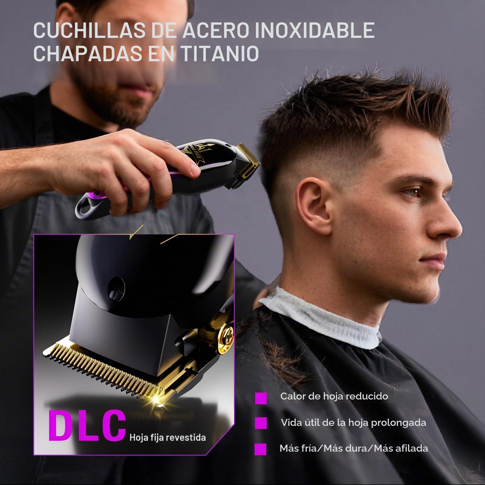 SUPRENT PRO - Cortacésped de pelo para hombre profesional - Cortacésped recargable inalámbrico con motor sin escobillas - Estuche DIY y pegatinas - Cortadora de pelo para hombres para barberos