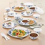 Larah By Borosil Leona Silk Series Opalware Dinner Set with Glasses, 40 Pieces for Family of 6, Microwave & Dishwasher Safe, Bone-Ash Free, Crockery Set for Dining & Gifting, Plates & Bowls, White