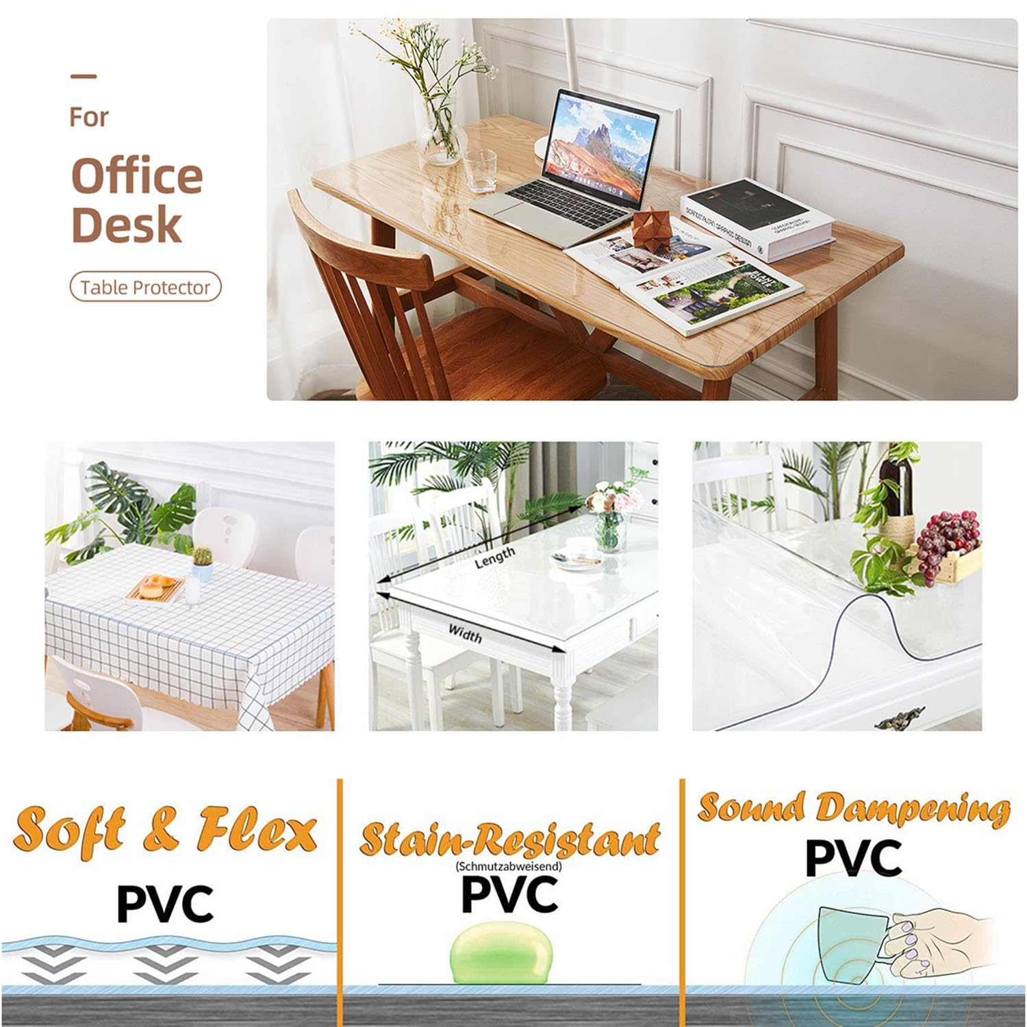 sous-Main Bureau Transparent pour Le Bureau Et L'école Housse en PVC Transparent Film De Protection De Table pour Enfants, Adultes, Étudiants Plaque Simple Format Conférence(60x120cm)