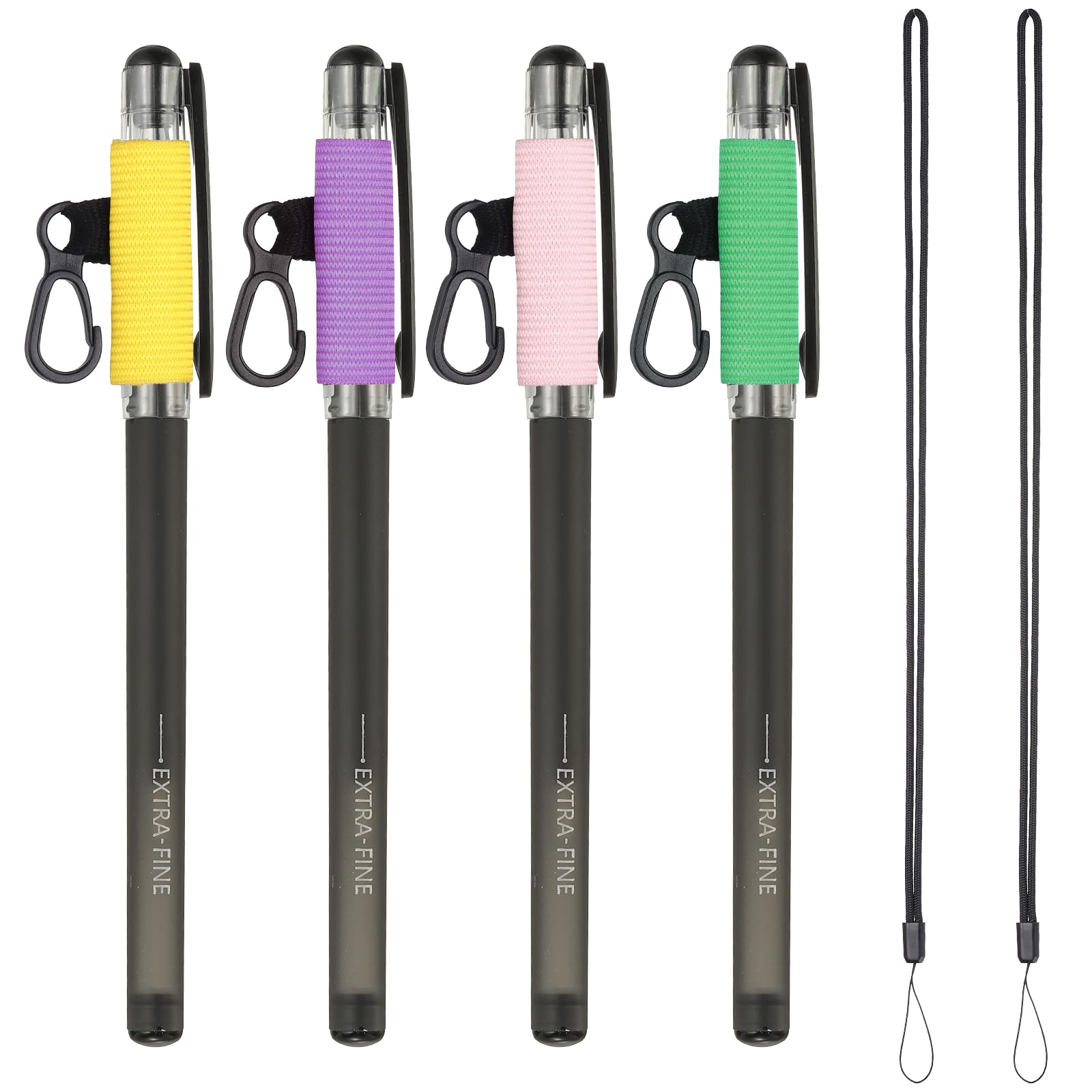 PATIKIL 4Pcs Elastic Pen Holder with 2 Lanyards, Anti Lose Portable Pen Holder for Necklace Carpenters Teachers Construction Workers, Purple/Pink/Yellow/Green