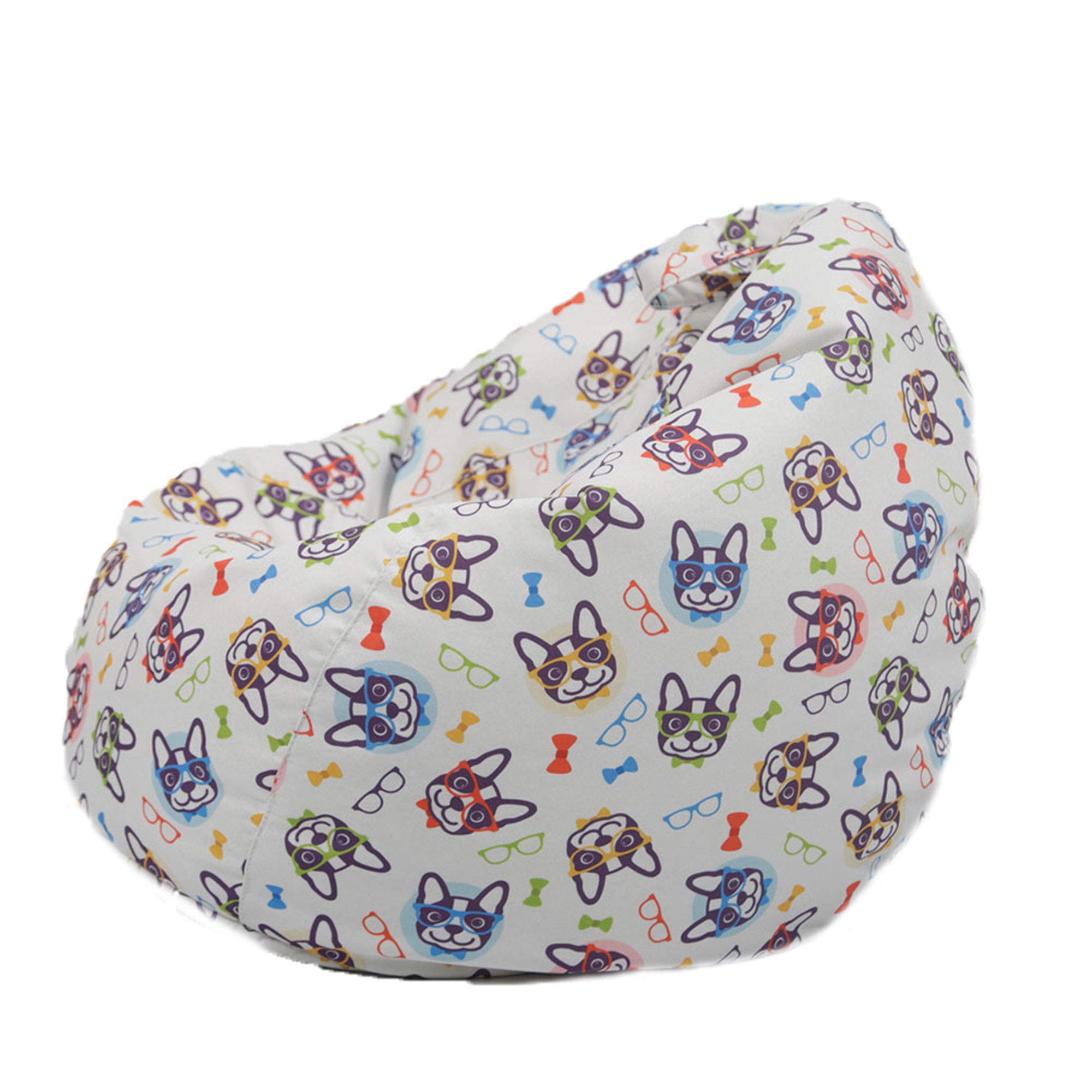 Bean Bag Chair(No Filler), Ultra Soft Cartoon Animal Print Beanbag Chair Cover, Extra Sturdy Zipper and Double Suture for Organizing Children Plush Toys or Memory Foam (Dog Glasses, B)