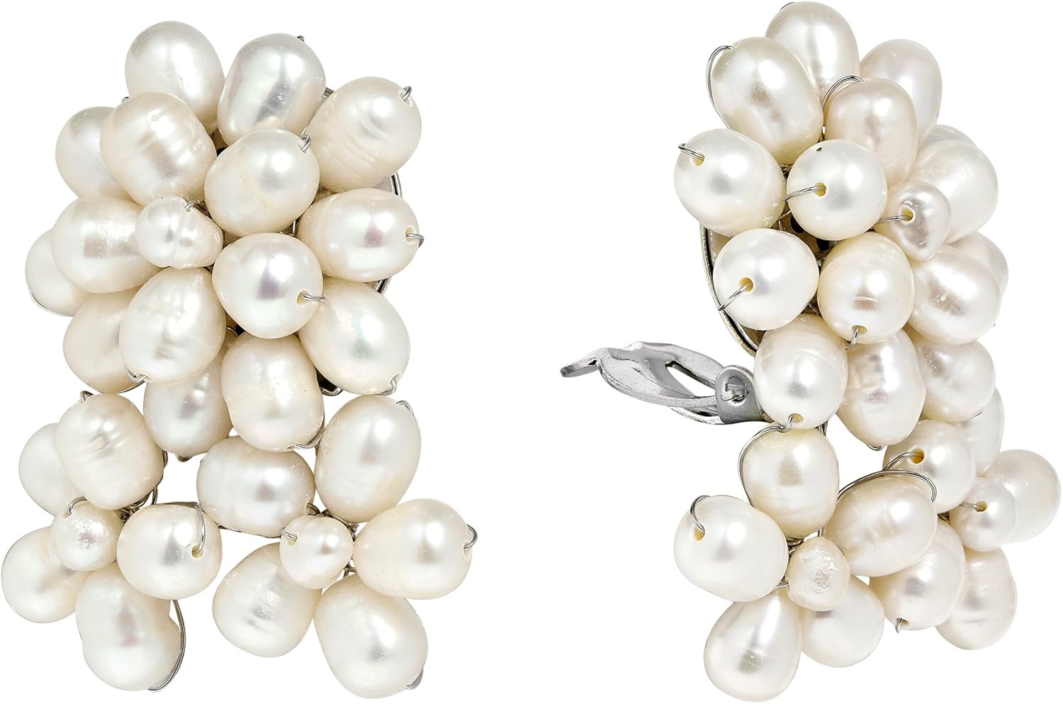 AeraVida Floral Cultured Freshwater White Pearls Clip on Non Piercing Earrings | White Clip on Earrings | Freshwater Beaded Pearl Clip on Earrings | Floral Clip On Earrings for Women - Image 2