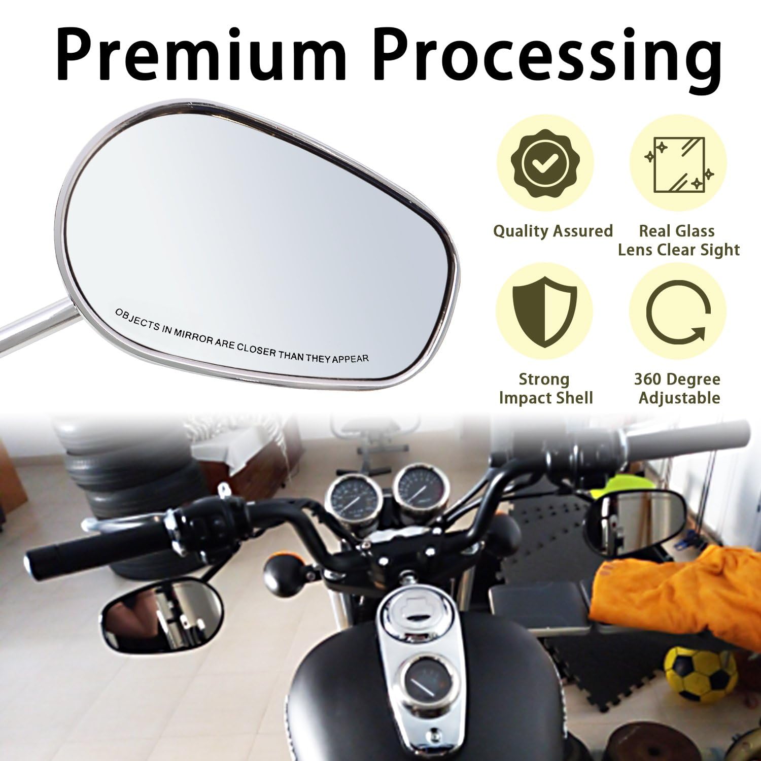 Specchietto retrovisore con filettatura 5/16 24 UNF, universale per Harley CVO Touring Softail Dyna Sportster XL 883 1200 Electra Glide Road Glide 1984-2025,cromato #2