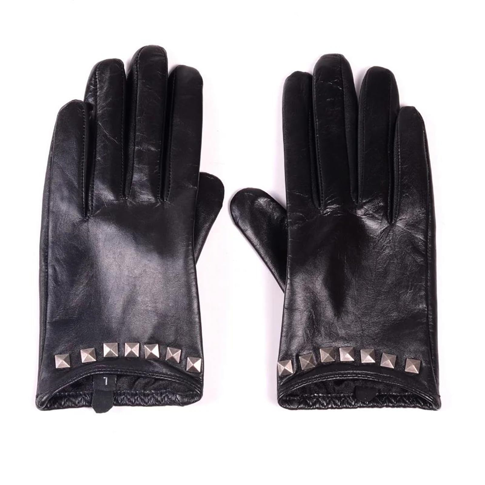 Guantes de piel de cabra auténtica para mujer, punk, remache corto, para montar en motocicleta, conducir, formal