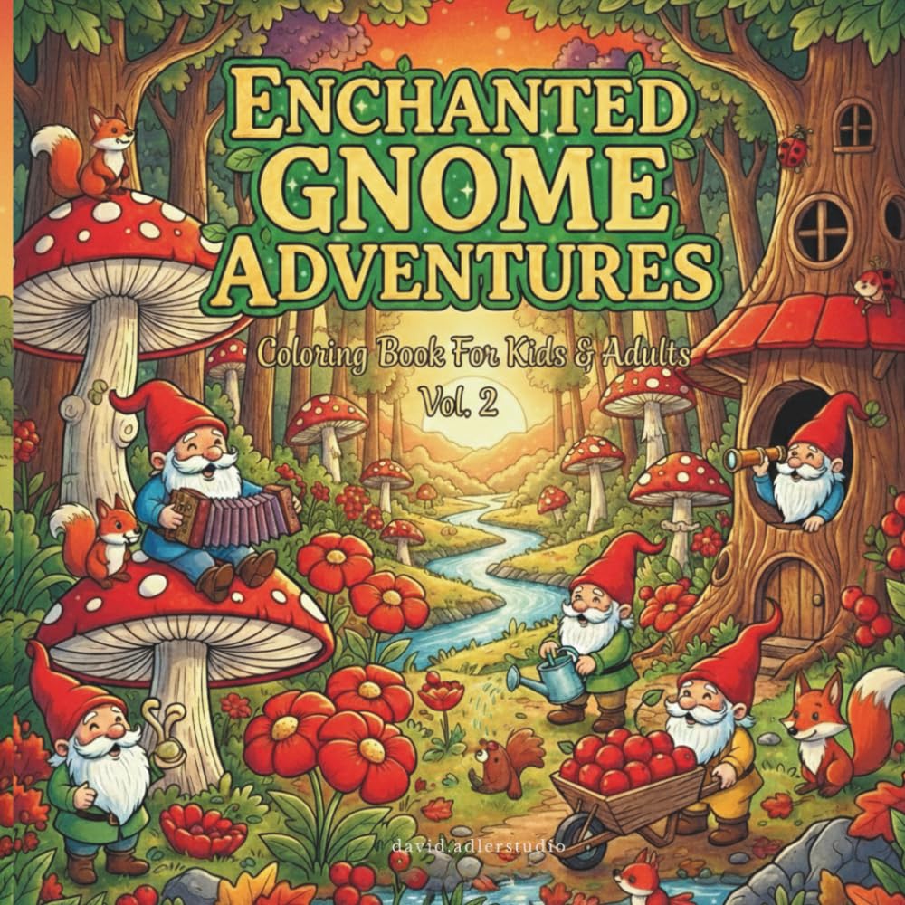 Enchanted Gnome Adventures Coloring Book for Kids and Adults: Magical Forest Fantasy Coloring Book with Cute Gnomes for Stress Relief and Creativity