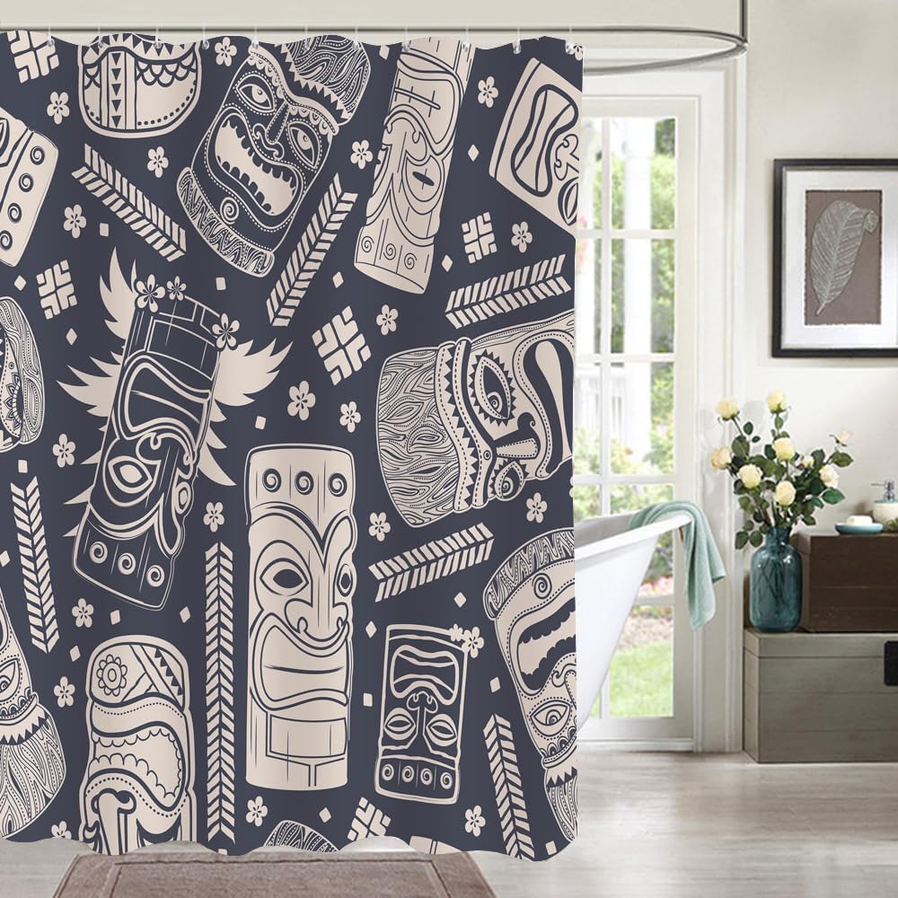 Aloha Tiki Shower Curtain Vintage Aloha Tiki Seamless Pattern for Your Business 72 x 72 Curtain for Bathroom Shower Curtain Set with Hooks Home Bath Curtain