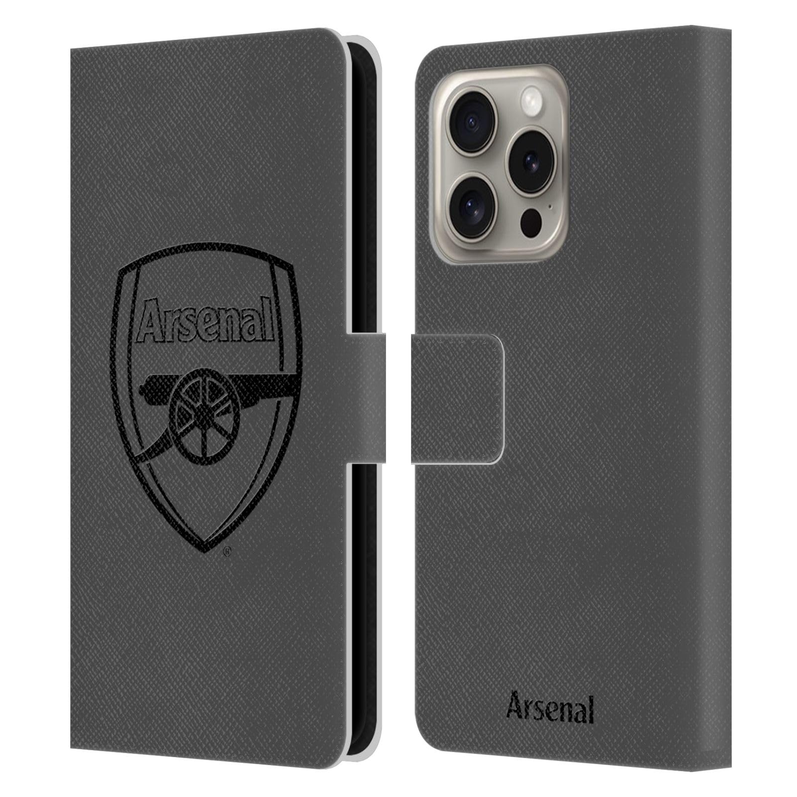 Head Case Designs Officially Licensed Arsenal FC Black Logo Crest 2 Leather Wallet Case Compatible With Apple iPhone 16 Pro