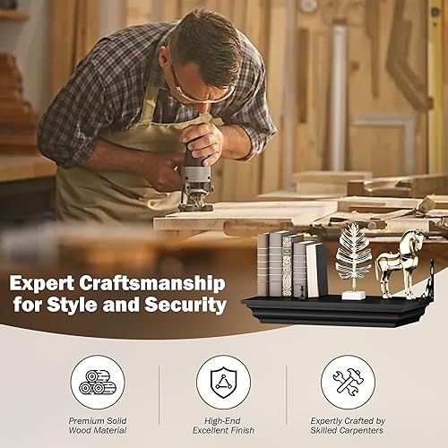 Miniatura 25 de HNEBC Estante compacto de madera maciza de 24 pulgadas para pistola con compartimento oculto, estante flotante de montaje en pared para decoración