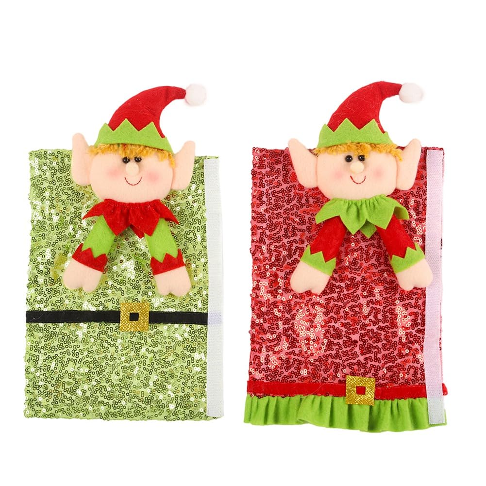 CTRLZS 2PCS Christmas Refrigerator Handle Covers Cute Door Handle Gloves Sequin Handle Protector Cartoon for Fridge Microwave