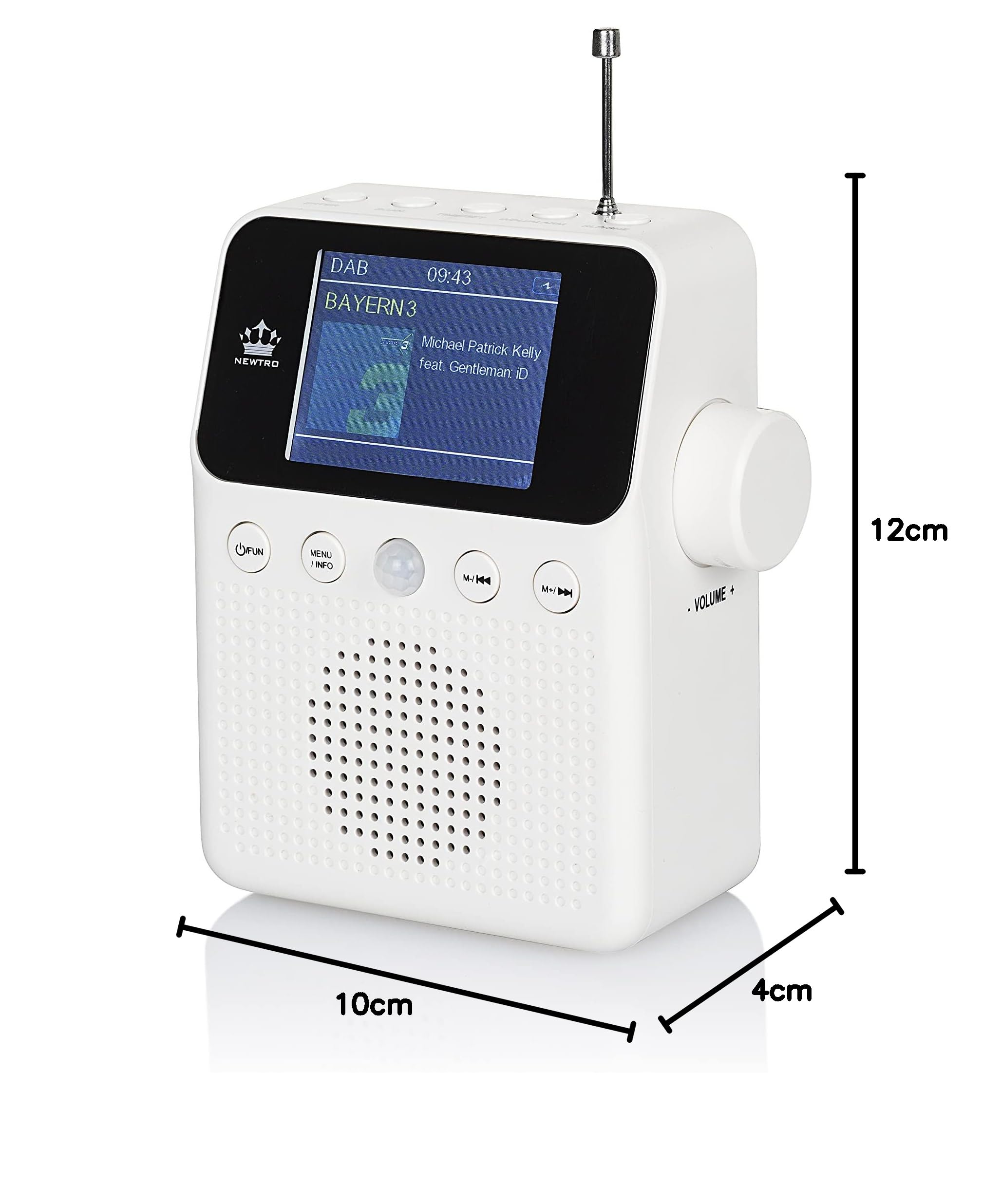 NEWTRO DAB STECKDOSENRADIO Color MIT BEWEGUNGSMELDER INKL. AKKU, portables Radio, ideales Badradio mit automatischer EIN- und Abschaltung, 4farb Display, USB-Ladebuchse, DAB+ Digitalradio, Wecker