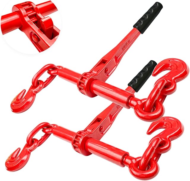 YATOINTO Ratchet Chain Binders 5/16'' - 3/8 | 2 Pack Load Binder with 2 Grab Hooks | Tie Downs for Grade 70 Transport Chain | 5,400 Lbs. Safe Working Load- Heavy Duty Ratchet Binders for Towing