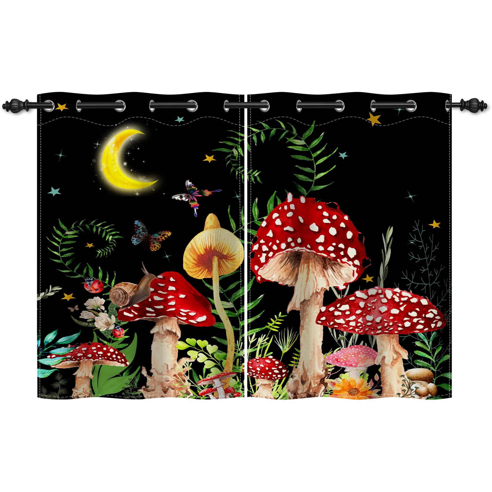 Rideaux occultants motif lune étoiles et escargot pour chambre enfant 160cm