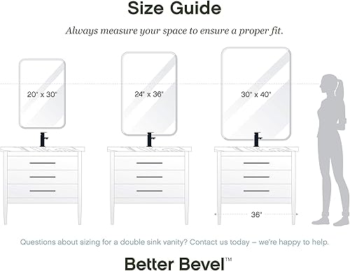 Miniatura 6 de Better Bevel - Espejo rectangular de esquina redondeada sin marco de 24 x 36 pulgadas, borde biselado de 1 pulgada, espejo de pared de baño