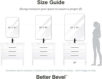 Better Bevel 20 x 30 Frameless Rounded Corner Rectangle Mirror | 1 Beveled Edge | Bathroom Wall Mirror