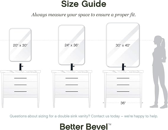 Better Bevel 20 x 30 Frameless Rounded Corner Rectangle Mirror | 1 Beveled Edge | Bathroom Wall Mirror