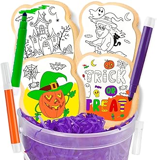 Halloween Cookies Decorating Kit Coloring Gift For Kids Food | 4 Jumbo Cookies + 3 Edible Markers | Individually Wrapped | Activities Pumpkin Witch Ghost Holiday Fall