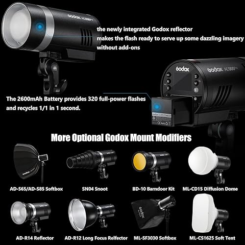 Miniatura 6 de GODOX AD300Pro - Luz estroboscópica para exteriores, 300 W, 2,4 G, TTL, HSS, 1/8000 s con lámpara de modelado bicolor y batería de litio recargable