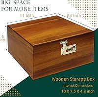 Vista 6 de Large Wooden Box with Hinged Lid with Combination Lock,Wood Storage Box Decorative Lockable Chest for Keepsakes, Valuables, Accessories, Treasured