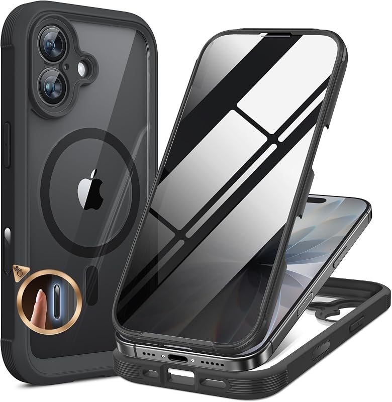 Miracase for iPhone 17 Case with Privacy Screen Protector, Black | Compatible with MagSafe, 360° Full Body Protection, Full Camera Protection, Military-Grade Shockproof Phone Case 6.3"