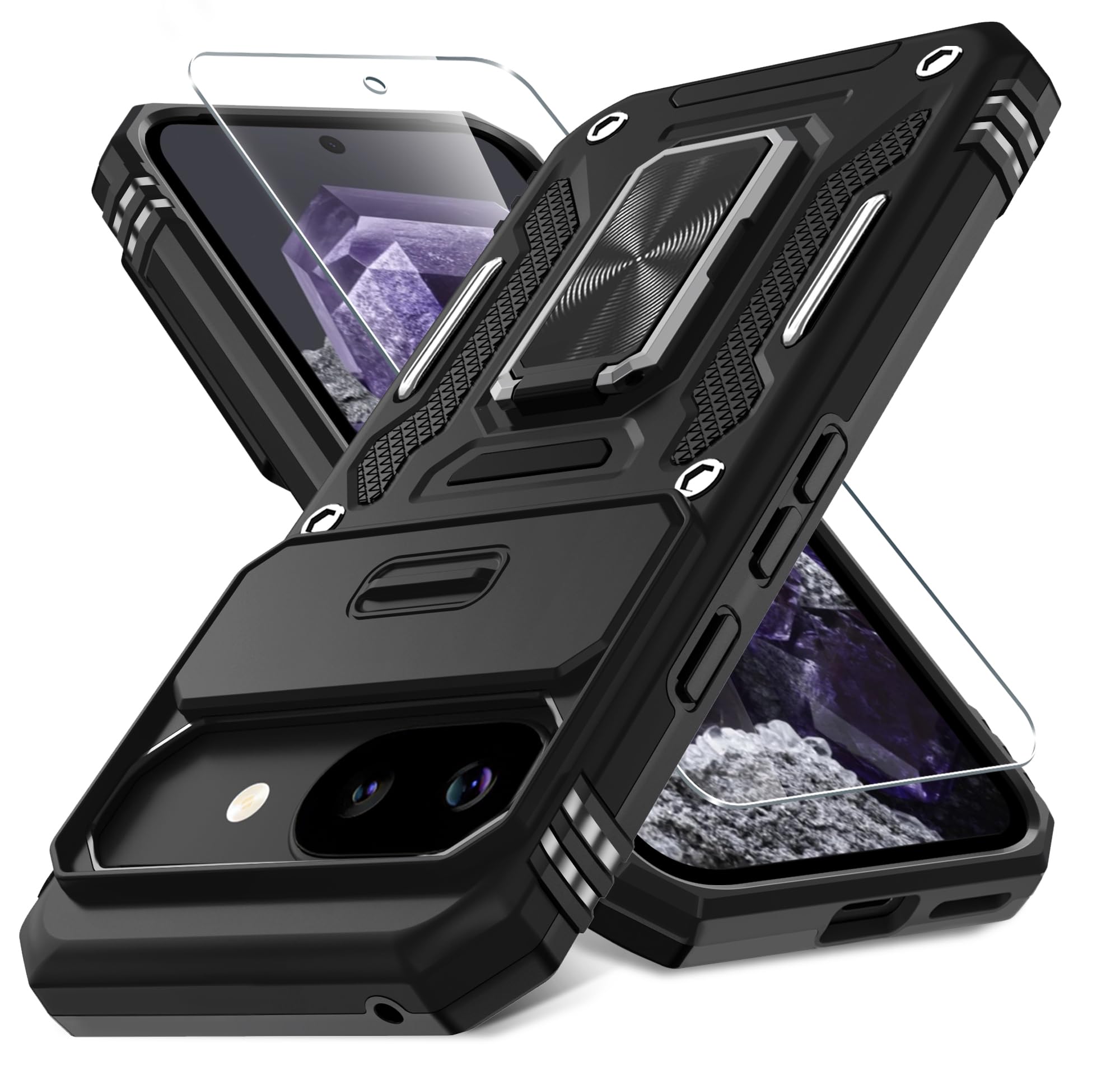 Coque Google Pixel 9 et 9 Pro antichoc avec protège-caméra coulissant rouge