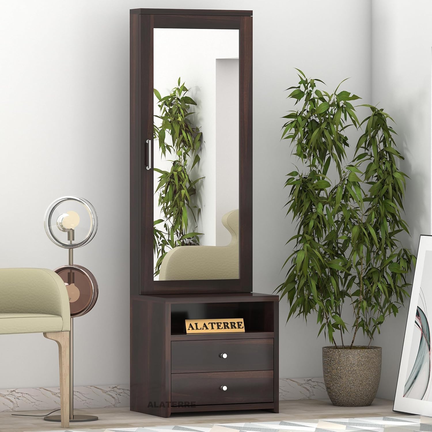 SOULMATE GALLARY Solid Sheesham Wood Dressing Table with Mirror and Storage || Wooden Dressing Table with 2 Drawer || Makeup Table Vanity || Dressing Table Bedroom Furniture || Walnut Finish-image-35