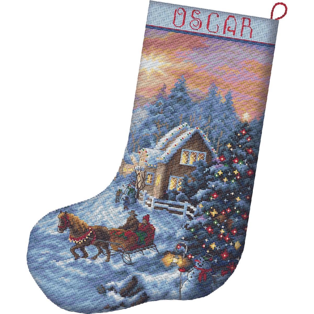 Letistitch Kreuzstich Set Weihnachtsstrumpf Weihnachtsabend, Zählmuster, 24,5x37cm