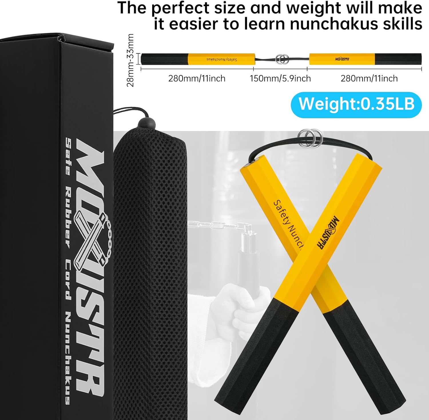 Safe Foam Rubber Cord Nunchakus for Beginners Practice and Training Karate (Yellow)