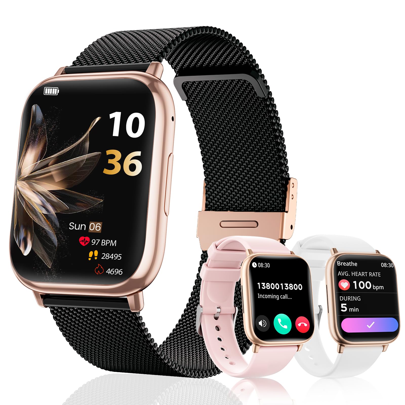 Reloj Inteligente Mujer con Llamadas Bluetooth,1.83" Smartwatch,con SpO2,Presión Arterial,24H Pulsometro,Monitor de Sueño,Podómetro,100+ Modos Deportivos, para Android iOS (Black Gold)