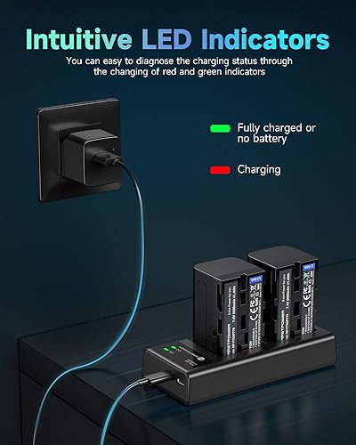 Miniatura 5 de FirstPower Batería NP-F750 (2 paquetes/5600mAh) y cargador USB dual para Sony NP-F550 F570 F750 F770 F960 F970 Batería Sony CCD-TRV215 CCD-TR917