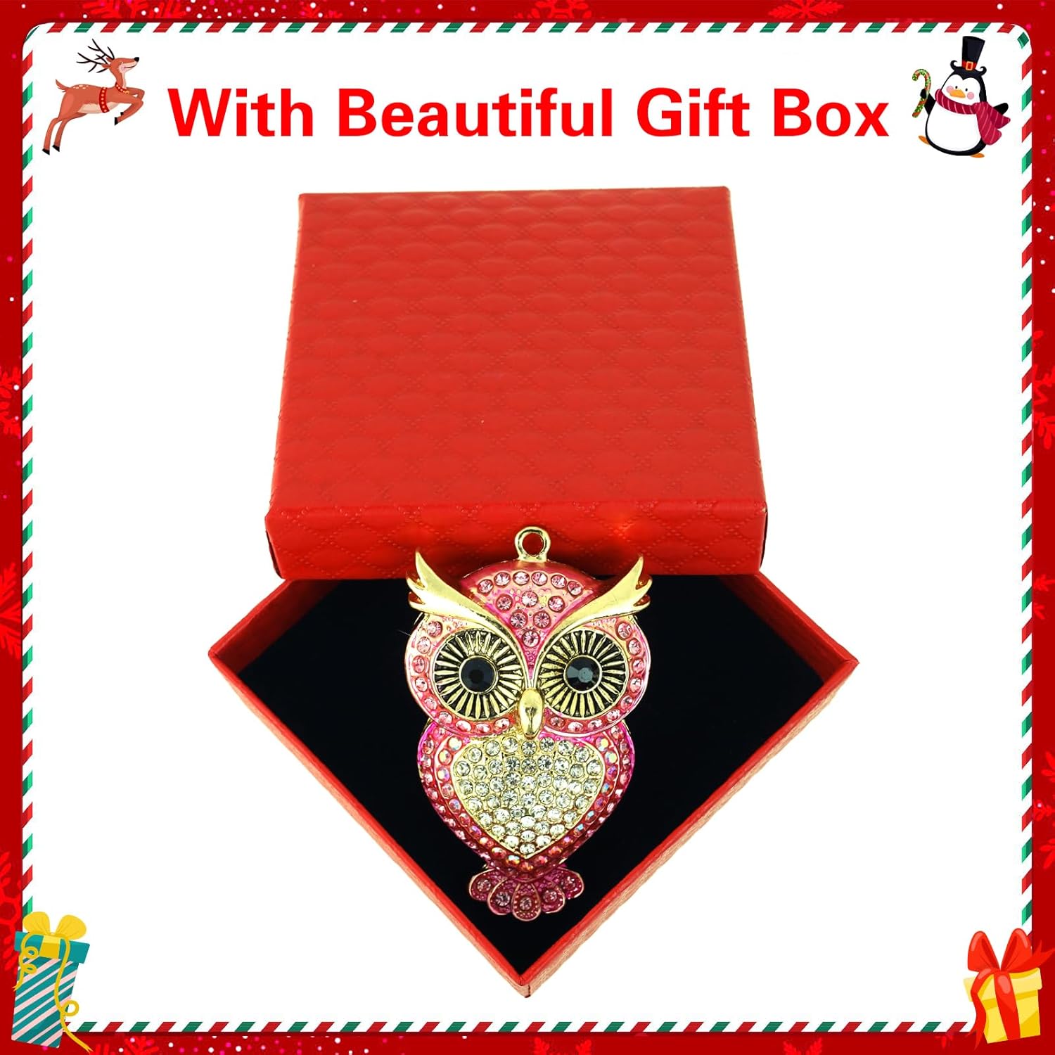 Pink Owl Christmas Ornaments 2025 Beautiful Owl Ornament for Tree Metal Hanging Christmas Ornaments for Kids Crystal Owls Keepsake Gifts for Women Girls Sister Xmas Rhinestone Ornament - Image 7
