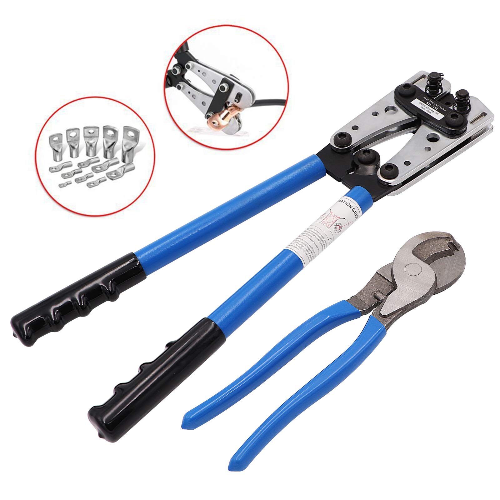 Herramienta de engarzado de cable de batería para terminales AWG 81 0 con cortador de cables y 20 conectores de terminales de anillo tubular y 20 tubos termorretráctiles adhesivos 31 de doble pared 31